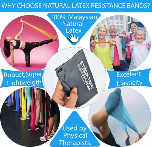 Miniatura 6 de Bandas de resistencia. Banda de látex y sin látex. Perfecto para fisioterapia, ejercicio en casa, yoga, pilates, gimnasio, entrenamiento