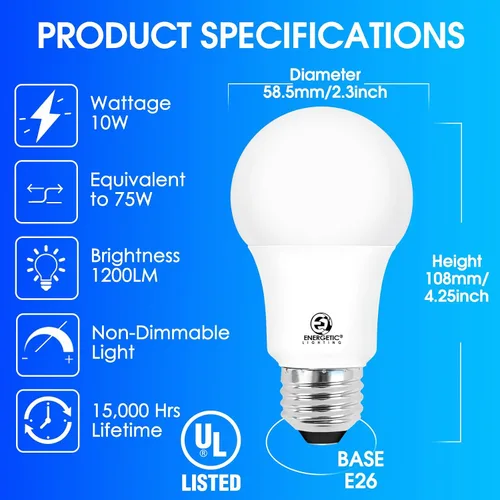 Miniatura 2 de E ENERGETIC LIGHTING - Bombillas LED de 75 vatios, luz blanca suave, 2700 K, 1200 lúmenes, súper brillantes, no regulables, bombilla LED A19, base