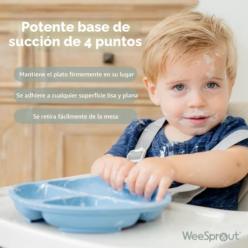 Miniatura 4 de WeeSprout - Platos de succión para bebés y niños pequeños con tapas, 100% silicona, diseño dividido para comedores selectivos, aptos para microondas