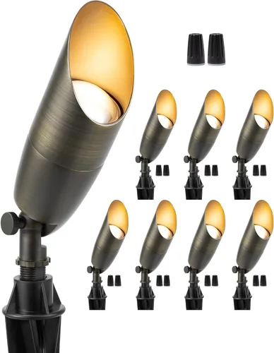 Miniatura 29 de Gardenreet Focos de paisaje de latón de bajo voltaje, luz LED para exteriores de 12 V, luces con cable IP65 impermeables, bronce antiguo