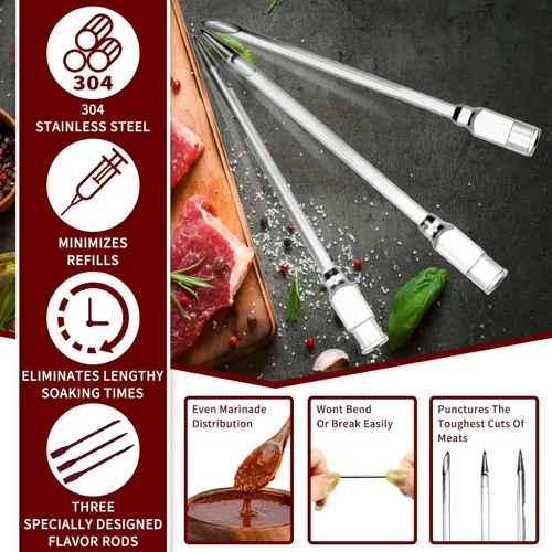 Miniatura 3 de Kit de jeringa inyectora de carne de pavo con 3 agujas de adobo para ahumador de parrilla, 1 cepillo de limpieza, 1 onza/1.0 fl oz de gran