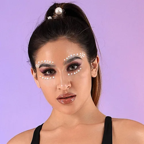 Miniatura 7 de 3 calcomanías de cara de estrella, joyas de cara de cristal con diamantes de imitación plateados, accesorios de fiesta para mujeres y niñas (B)