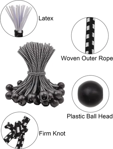 Miniatura 2 de Cuerdas elásticas de bolas de 6 pulgadas, 25 cuerdas elásticas pequeñas con bolas, mini bolas elásticas resistentes al aire libre para lona, toldo