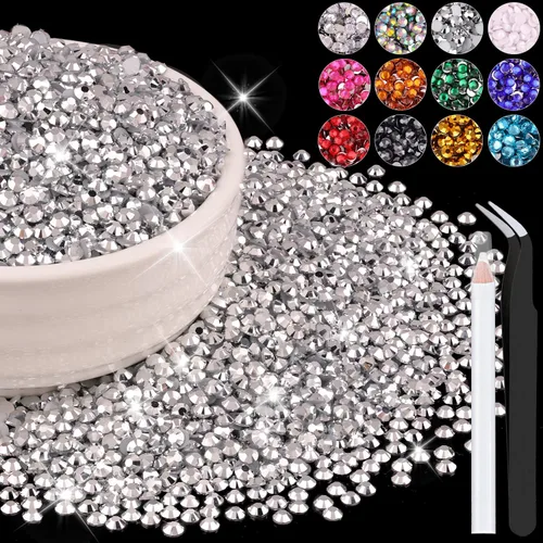 Miniatura 132 de 12000 diamantes de imitación de resina de 0.079 pulgadas a granel para manualidades (transparente), cristales deslumbrantes con parte trasera plana