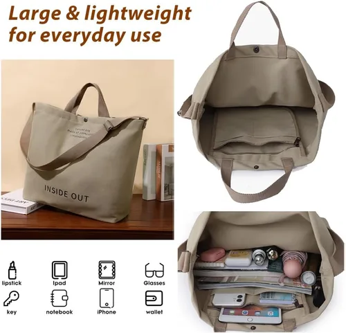Miniatura 2 de Huwzder Bolso de hombro de lona grande para mujer, bolso de trabajo casual, bolso cruzado con asa superior, bolso cruzado