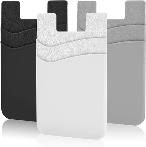 Miniatura 11 de SHANSHUI Billetera para Teléfono, Paquete de 3 Portadores de Tarjetas de Crédito para Billetera de Teléfono Negra Adherible de 2 Ranuras para Casi