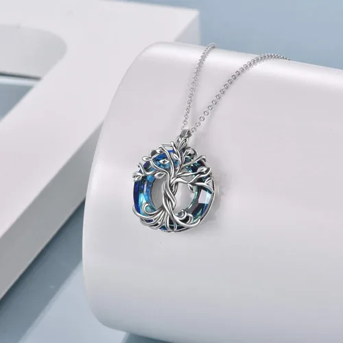 Miniatura 3 de TOUPOP Collar con colgante de árbol de la vida familiar de plata de ley para el día de la madre, con círculo de cristal, regalos para mujeres