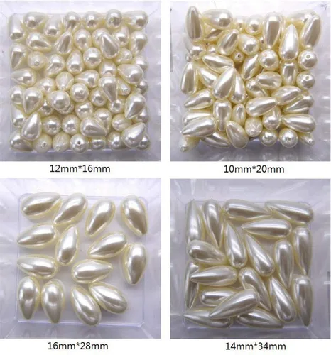 Miniatura 5 de Cuentas de perlas de imitación, cuentas de joyería de perlas de plástico blanco con agujero recto en forma de gota, cuentas de imitación de perlas