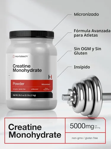 Miniatura 4 de Horbäach Monohidrato de creatina en polvo 2.2 libras (35.2 onzas) Micronizado y sin sabor Suplemento vegetariano, sin OMG y sin gluten