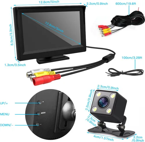 Miniatura 8 de Cámara de respaldo con monitor de 5 pulgadas, ángulo de vista amplia de 170 grados, visión nocturna, impermeable, sistema de cámara de vista trasera