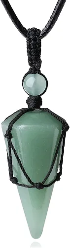 XIANNVXI Collar con dije de piedra puntiaguda de cristal curativo, cuerda negra ajustable, piedra preciosa natural, joyería para hombres y mujeres