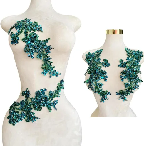 Miniatura 13 de Parches de apliques de encaje brillantes hechos a mano con cuentas de costura, lentejuelas y accesorios para vestido de novia, un par/bolsa Plata
