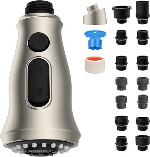 Reemplazo universal de cabezal de grifo de cocina con 15 adaptadores compatible con estándar americano/Kohler/Moen/Delta, cabezal rociador de grifo