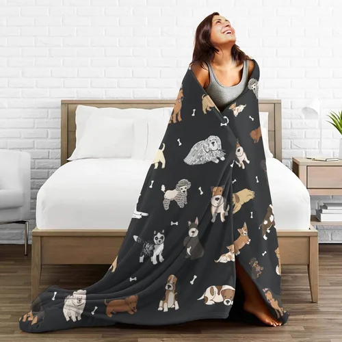 Miniatura 5 de Perinsto Manta de Tiro de Cachorros Perros Animales Lindos Ultra Suave Cálida Todas las Estaciones Mascotas de Dibujos Animados Mantas Decorativas