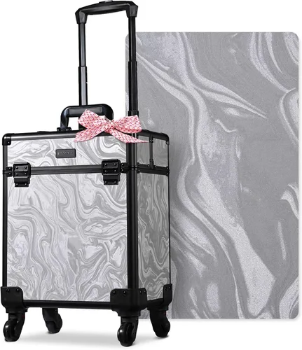 Miniatura 52 de BYOOTIQUE estuche rodante para maquillaje 4 en 1, con cerradura, maletín tipo trolley para cosméticos, con 4 ruedas extraíbles, organizador de viaje