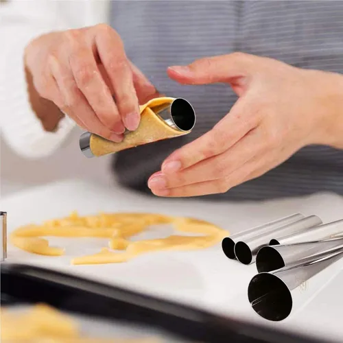 Miniatura 4 de VolksRose Kit de 16 tubos de cannoli de acero inoxidable, forma tubular, moldes para hornear para pastelería danesa Lady Lock Form Croissant Shell
