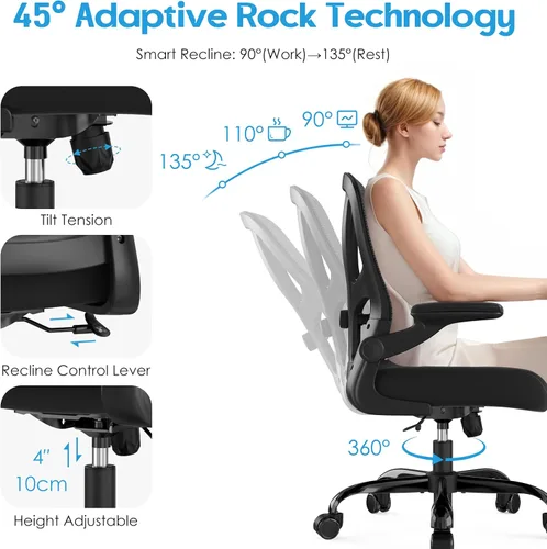 Miniatura 6 de Silla de oficina ergonómica de escritorio, silla de computadora de malla, silla de trabajo transpirable con ruedas, soporte lumbar ajustable, sillas