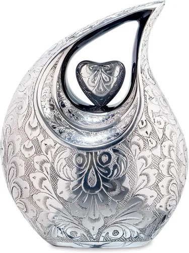 Miniatura 12 de Gran urna de lágrima negra con corazón plateado para cenizas humanas masculinas - Urnas para hombres y mujeres adultos - Urnas de cremación