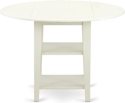 Miniatura 4 de East West Furniture SUNO3-LWH-W - Juego de muebles de comedor de 3 piezas contiene una mesa de cocina redonda con gotas y estantes y 2 sillas