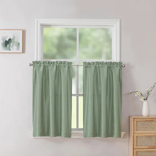 Miniatura 12 de Chyhomenyc Uptown - Cortinas negras de 24 pulgadas de largo, 2 paneles, cortinas cortas de seda sintética para oscurecer la habitación, cortinas