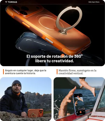 Miniatura 4 de TORRAS Ostand Q3 Air - Funda para iPhone 17 Pro Max con soporte magnético de 360°, compatible con MagSafe, prueba de caídas de grado militar, botón