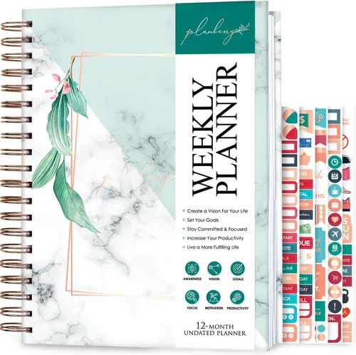 PLANBERRY Agenda semanal grande prémium – Planificador de vida y presupuesto sin fecha – Organizador y diario de productividad, 8 x 10.4 pulgadas