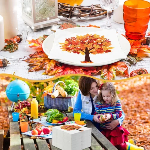 Miniatura 7 de Paquete de 120 servilletas de papel de otoño, hojas de arce, servilletas desechables de hojas de otoño, servilletas decorativas para otoño