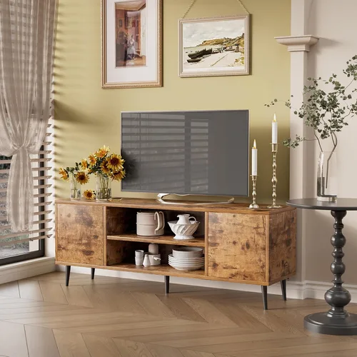 Miniatura 6 de JUMMICO Soporte de TV para TV de 65 pulgadas, soporte de TV moderno de mediados de siglo, centro de entretenimiento con armario de almacenamiento