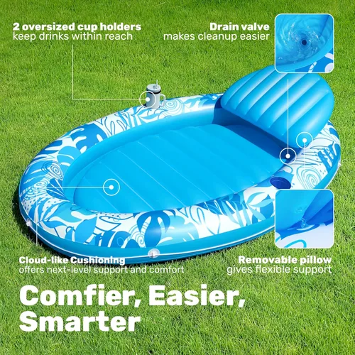 Miniatura 5 de Sloosh Flotador inflable para piscina, flotador ovalado de 70 x 50 pulgadas para adultos, flotadores de balsa para piscina, tumbona personal