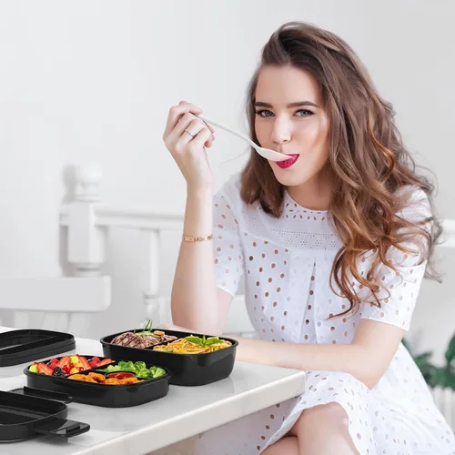 Miniatura 7 de HOMETALL Caja Bento para Adultos, Envases de Almuerzo para Hombres y Mujeres con 8 Compartimentos, Envases de Almuerzo con Utensilios, 1900ML/51 OZ