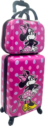 Miniatura 2 de Fast Forward Juego de maletas de mano y estuche de belleza con licencia de lado duro de 20 pulgadas para niños, Multi colorido, Minnie Mouse
