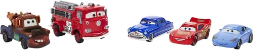 Miniatura 6 de Mattel Disney y Pixar Cars Vehículo de 5 paquetes con 4 autos de juguete de personajes y 1 camión de bomberos rojo inspirado en Radiator Springs