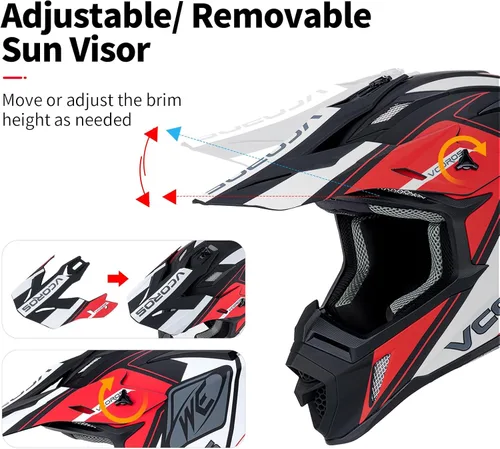 Miniatura 5 de VCOROS H637 - Cascos de motocross para adultos, ATV, Dirtbike, BMX, MX, todoterreno, aventura, UTV, con certificación DOT
