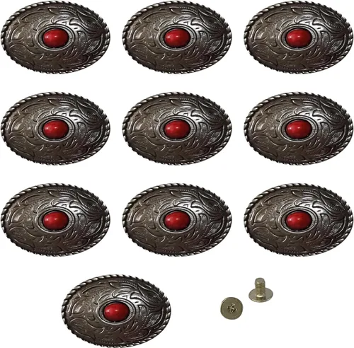 Miniatura 8 de 10 hebillas de cuero ovaladas turquesa turquesa hebilla de metal conchos botón hebillas decorativas para manualidades Negro
