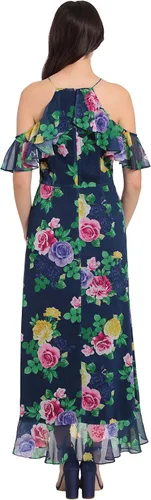 Miniatura 4 de London Times Vestido largo con hombros descubiertos y cuello halter para mujer, con volantes femeninos, ocasión para invitada de fiesta en el jardín