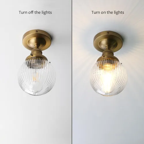 Miniatura 7 de Pathson Modern Semi Flush Mount Ceiling Light Fixture with Striped Globe Glass Shade, Industrial Ceiling Lighting Lamp for Living Room Foyer Hallway