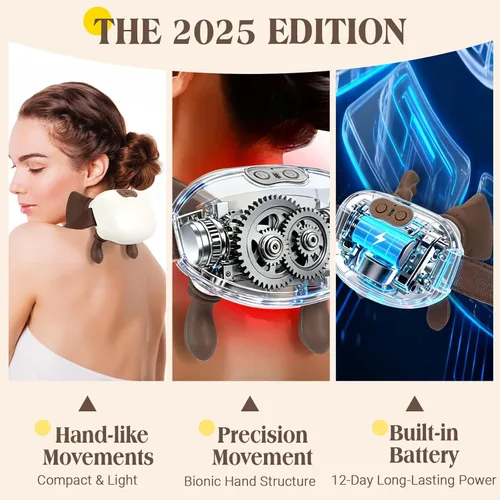 Miniatura 3 de Masajeador de cuello Shiatsu eléctrico 2025 con calentamiento de tejido profundo, tracción y recarga USB-C, para masaje de manos reales en cuello