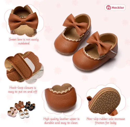 Miniatura 5 de Meckior Zapatos deportivos para bebé y niñas, suela suave, con lazo, princesa, vestido de boda, Mary Jane, planos, para recién nacidos, ligeros