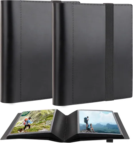 Miniatura 9 de Paquete de 2 álbumes de fotos de 5 x 7 con capacidad para 64 fotos, páginas interiores negras con banda elástica fuerte, álbum de fotos pequeño de 5