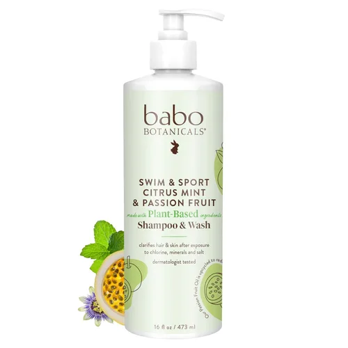Miniatura 5 de Babo Botanicals Swim & Sport - Champú y lavado de menta cítrica y maracuyá - Limpiador purificador para cabello y cuerpo, elimina el cloro