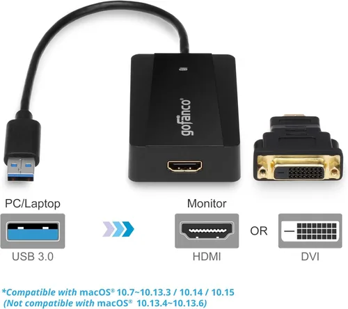 Miniatura 2 de gofanco Adaptador de gráficos de video USB 3.0 a HDMI para múltiples monitores, hasta 2560 x 1440 para Windows y macOS, chip DisplayLink, incluye
