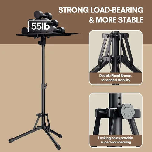 Miniatura 4 de KOOV Soporte para proyector de altura ajustable de 20 a 61 pulgadas, soporte de trípode plegable para proyector con bandeja para mouse y soporte