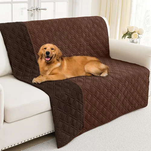 Miniatura 50 de Smiry Funda impermeable para cama de mascota, suave y lavable, para muebles, cama, sofá, reversible, a cuadros (30 x 53 pulgadas, color beige/beige)