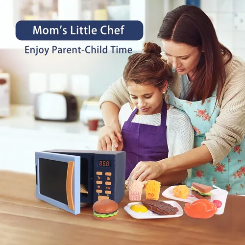 Miniatura 7 de Cuterabit - Juguetes de microondas para niños con luz y sonido, electrodomésticos de cocina realistas, accesorios de cocina de juego y comida