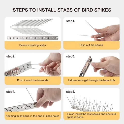Miniatura 6 de OFFO - Púas anti-pájaros con base de acero inoxidable, cubre 73.7 pies (22.5 m), kit de púas duraderas para palomas, púas en forma de flecha, kit