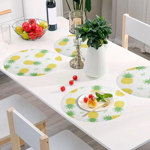 Miniatura 6 de Pineapples White Table Placemats, Heat Resistant Non Slip Dinner Placemats Round for Kitchen one sizex1