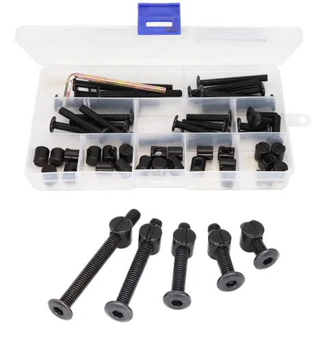 Miniatura 8 de Kit de repuesto de tornillos para cuna de bebé, 100 piezas M6x15mm/0.984 in/1.378 in/1.772 in/2.165 in/2.559 in/2.953 in/2.953 in Negro Hex Drive