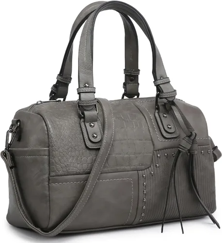 Miniatura 9 de Dasein Bolso para mujer de cuero vegano suave, diseño de barril, grande, tipo "hobo", con asa superior, bolso de trabajo, de mano, de hombro