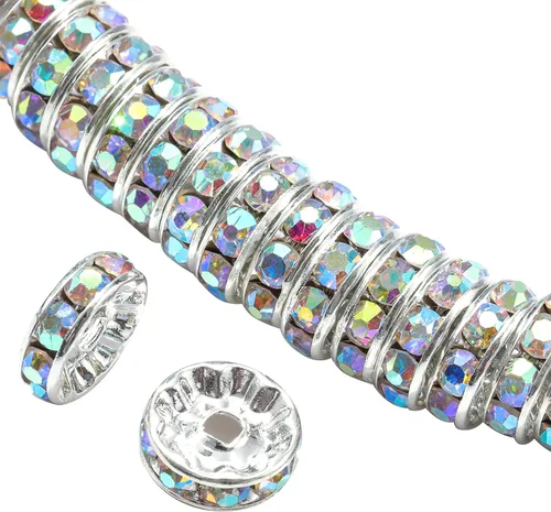 100 cuentas espaciadoras Rondelle redondas de cristal con diamantes de imitación checos chapados en plata, cuentas sueltas para manualidades,