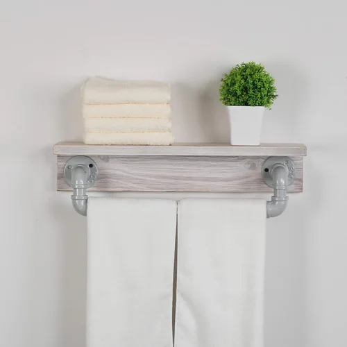 Miniatura 15 de MBQQ Estante de tubo industrial, estante de pared rústico con toallero, toalleros de granja de 20 pulgadas para baño, estantes flotantes montados